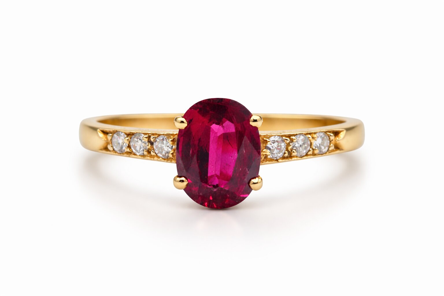 18k Yellow Gold Ruby and Diamond Ring (.81ctw ruby, .10ctw diamond). 